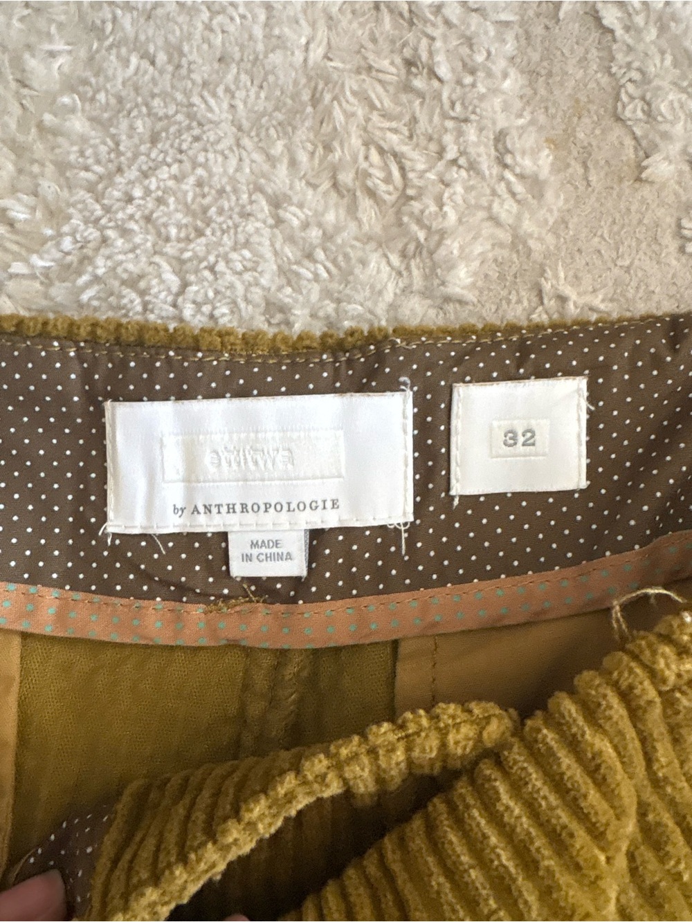 Anthropologie Chartreuse Wide Wale Corduroy Pants Flare Gold Mustard Size 32 - Picture 3 of 7